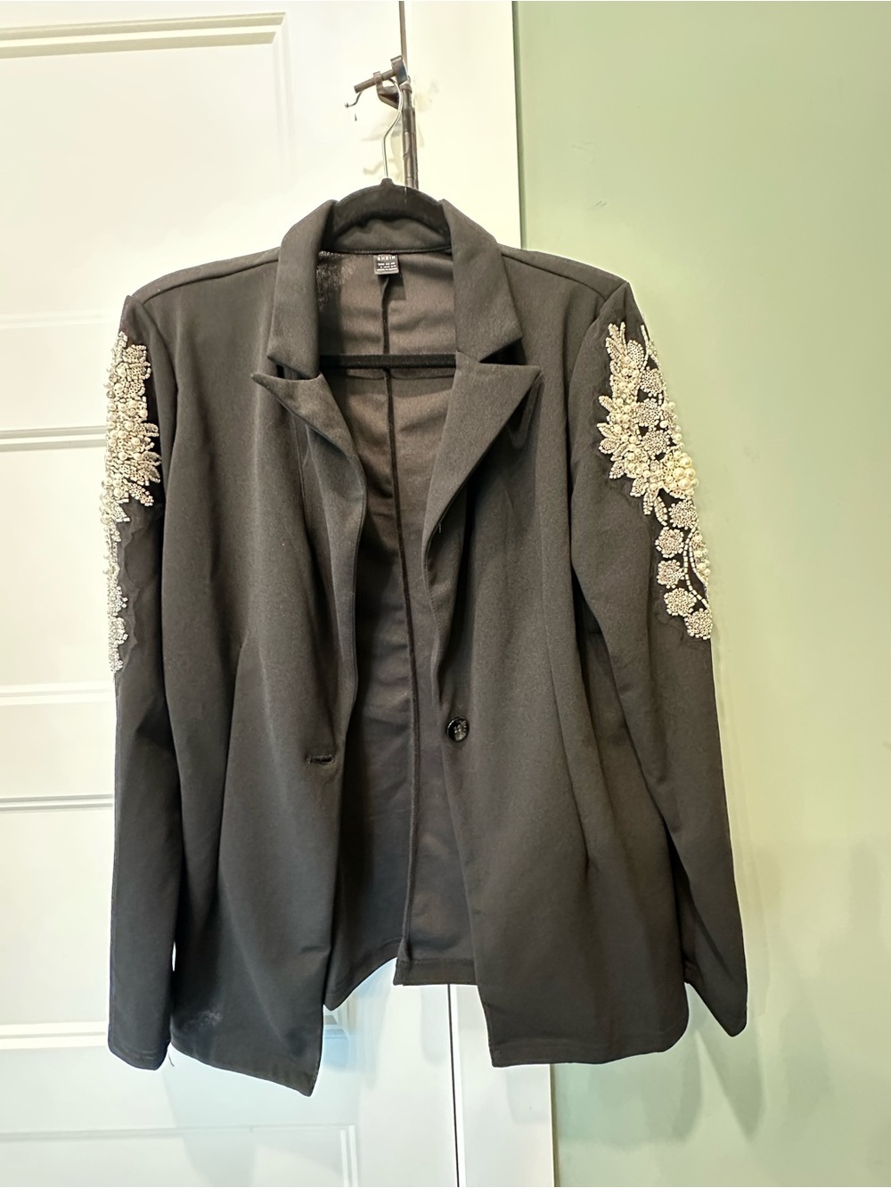 Black Embellished Sleeve Blazer Jacket - Women